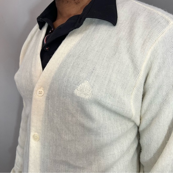Vintage Izod Neutral Knit Cardigan Classic Stretchy White Sweater Large V Neck - Picture 7 of 14